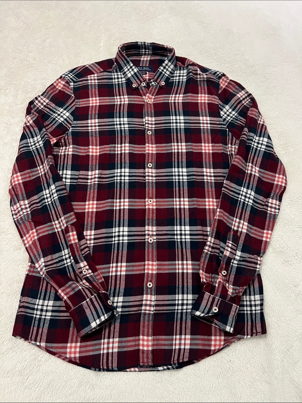 Zara Red and Black Plaid Button-Down Shirt